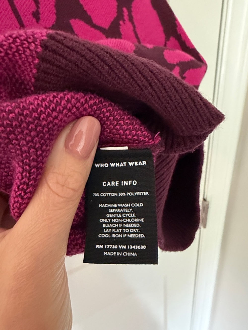 Who What Wear Fuchsia and Plum Patterned Turtleneck Sweater - Picture 4 of 4